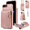 Leather Crossbody iPhone Wallet Case with Zipper Pocket & Lanyard Strap
