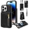 Leather Crossbody iPhone Wallet Case with Zipper Pocket & Lanyard Strap