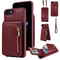 Leather Crossbody iPhone Wallet Case with Zipper Pocket & Lanyard Strap
