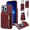 Leather Crossbody iPhone Wallet Case with Zipper Pocket & Lanyard Strap