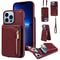 Leather Crossbody iPhone Wallet Case with Zipper Pocket & Lanyard Strap