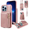Leather Crossbody iPhone Wallet Case with Zipper Pocket & Lanyard Strap