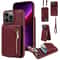 Leather Crossbody iPhone Wallet Case with Zipper Pocket & Lanyard Strap