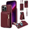 Leather Crossbody iPhone Wallet Case with Zipper Pocket & Lanyard Strap