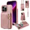 Leather Crossbody iPhone Wallet Case with Zipper Pocket & Lanyard Strap