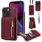 Leather Crossbody iPhone Wallet Case with Zipper Pocket & Lanyard Strap