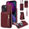 Leather Crossbody iPhone Wallet Case with Zipper Pocket & Lanyard Strap