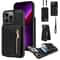 Leather Crossbody iPhone Wallet Case with Zipper Pocket & Lanyard Strap