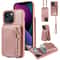 Leather Crossbody iPhone Wallet Case with Zipper Pocket & Lanyard Strap
