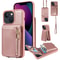 Leather Crossbody iPhone Wallet Case with Zipper Pocket & Lanyard Strap