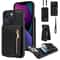 Leather Crossbody iPhone Wallet Case with Zipper Pocket & Lanyard Strap