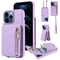Leather Crossbody iPhone Wallet Case with Zipper Pocket & Lanyard Strap