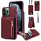 Leather Crossbody iPhone Wallet Case with Zipper Pocket & Lanyard Strap