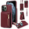 Leather Crossbody iPhone Wallet Case with Zipper Pocket & Lanyard Strap