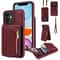 Leather Crossbody iPhone Wallet Case with Zipper Pocket & Lanyard Strap