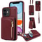 Leather Crossbody iPhone Wallet Case with Zipper Pocket & Lanyard Strap
