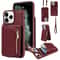 Leather Crossbody iPhone Wallet Case with Zipper Pocket & Lanyard Strap