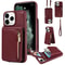 Leather Crossbody iPhone Wallet Case with Zipper Pocket & Lanyard Strap