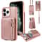 Leather Crossbody iPhone Wallet Case with Zipper Pocket & Lanyard Strap