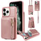 Leather Crossbody iPhone Wallet Case with Zipper Pocket & Lanyard Strap