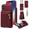 Leather Crossbody iPhone Wallet Case with Zipper Pocket & Lanyard Strap