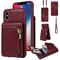 Leather Crossbody iPhone Wallet Case with Zipper Pocket & Lanyard Strap