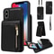 Leather Crossbody iPhone Wallet Case with Zipper Pocket & Lanyard Strap