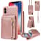 Leather Crossbody iPhone Wallet Case with Zipper Pocket & Lanyard Strap