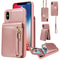 Leather Crossbody iPhone Wallet Case with Zipper Pocket & Lanyard Strap