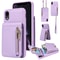 Leather Crossbody iPhone Wallet Case with Zipper Pocket & Lanyard Strap