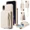 Leather Crossbody iPhone Wallet Case with Zipper Pocket & Lanyard Strap