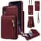 Leather Crossbody iPhone Wallet Case with Zipper Pocket & Lanyard Strap