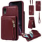 Leather Crossbody iPhone Wallet Case with Zipper Pocket & Lanyard Strap
