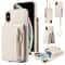 Leather Crossbody iPhone Wallet Case with Zipper Pocket & Lanyard Strap
