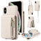 Leather Crossbody iPhone Wallet Case with Zipper Pocket & Lanyard Strap