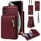Leather Crossbody iPhone Wallet Case with Zipper Pocket & Lanyard Strap