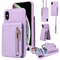 Leather Crossbody iPhone Wallet Case with Zipper Pocket & Lanyard Strap