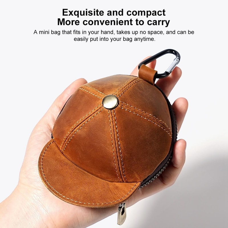 Vintage Genuine Leather Cap Coin Pouch Mini Wallet With Clip For Keys And Coins 10