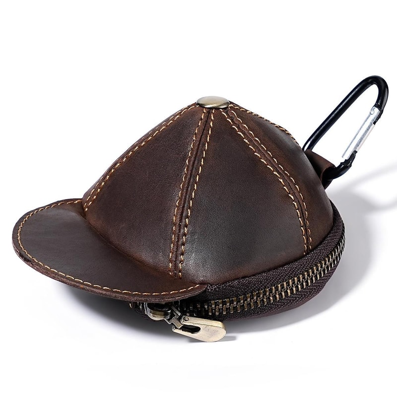 Vintage Genuine Leather Cap Coin Pouch Mini Wallet With Clip For Keys And Coins 12