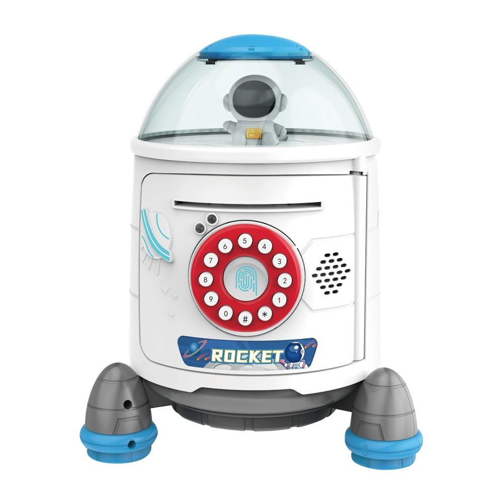 Kids Smart Rocket Piggy Bank Toy With Fingerprint Password Safe And Voice Interactive Saving Box 0