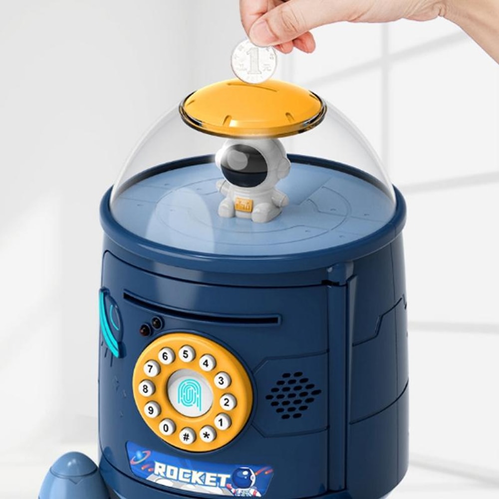 Kids Smart Rocket Piggy Bank Toy With Fingerprint Password Safe And Voice Interactive Saving Box 3