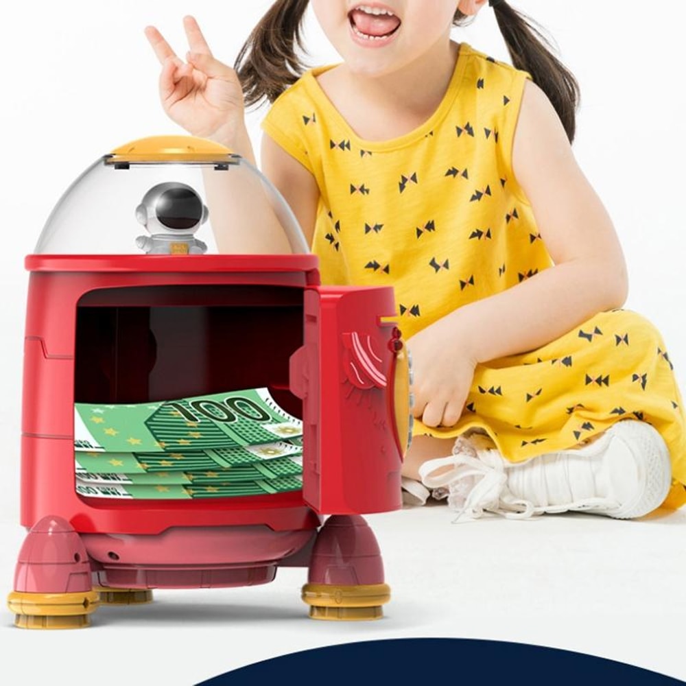 Kids Smart Rocket Piggy Bank Toy With Fingerprint Password Safe And Voice Interactive Saving Box 4