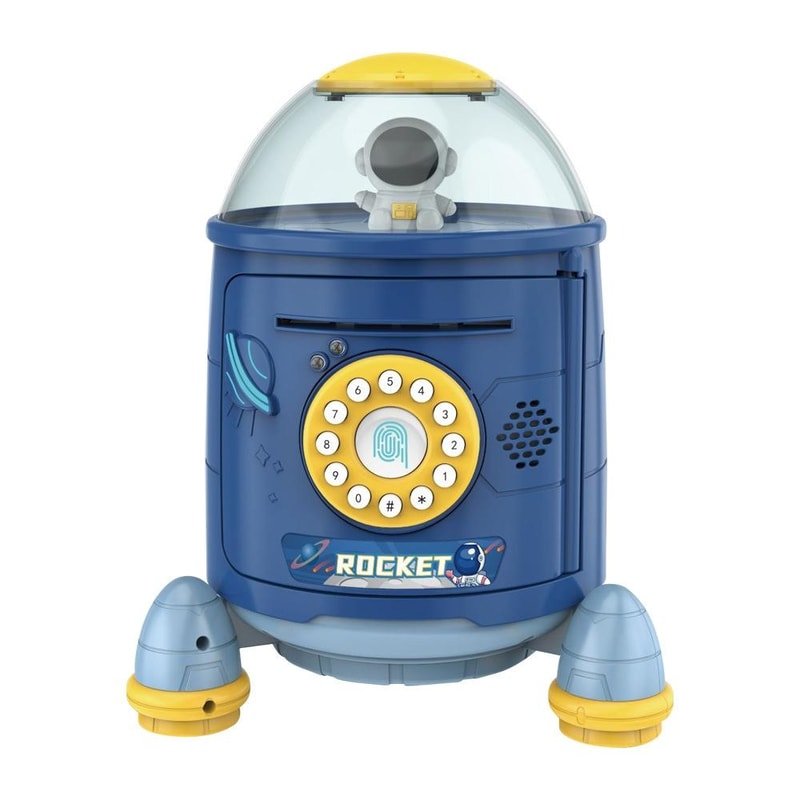Kids Smart Rocket Piggy Bank Toy with Fingerprint Password Safe and Voice Interactive Saving Box