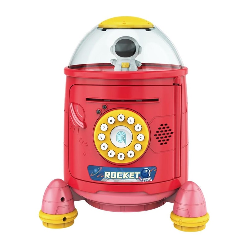 Kids Smart Rocket Piggy Bank Toy with Fingerprint Password Safe and Voice Interactive Saving Box