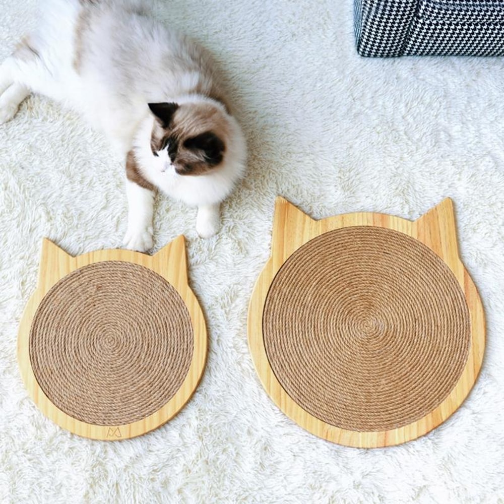 Solid Wood Cat Scratching Board with Sisal Rope Durable Cat Scratcher for Furniture Protection