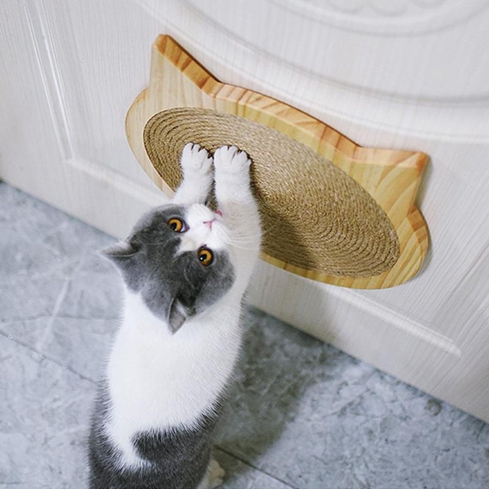 Solid Wood Cat Scratching Board with Sisal Rope Durable Cat Scratcher for Furniture Protection