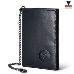 rfid blocking airtag wallet leather card holder with pull-out slots & tracker pocket