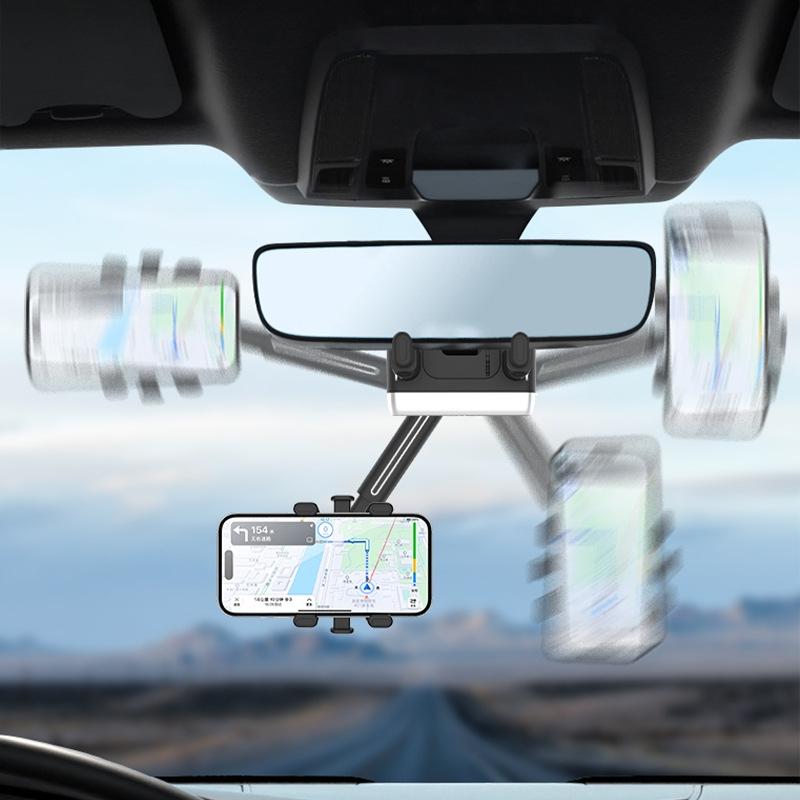 Rotatable Retractable Rearview Mirror Phone Holder For Car Safe Driving Mount 1