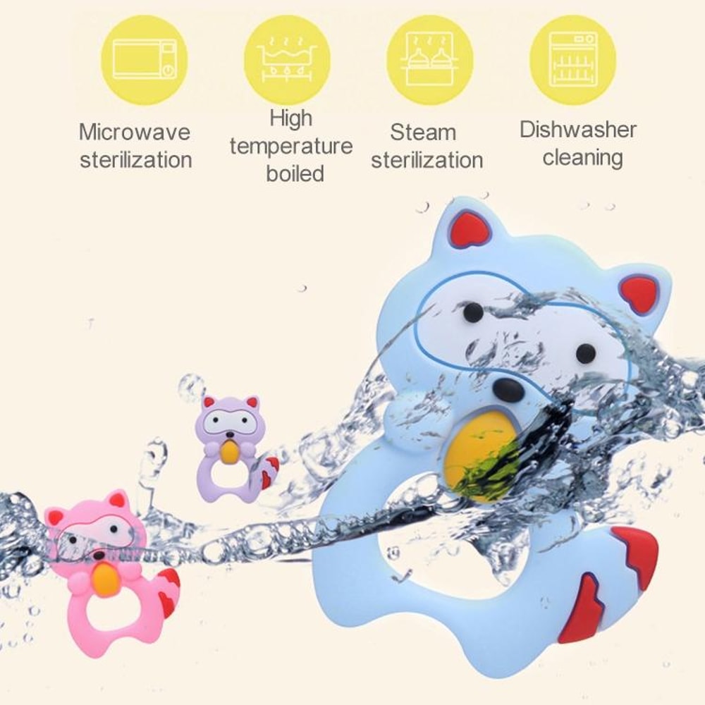Baby Raccoon Silicone Teething Toy Rattle Safe BPA Free Teether For Infants 9