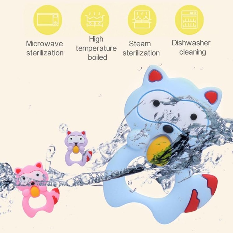 Baby Raccoon Silicone Teething Toy Rattle Safe BPA Free Teether For Infants 9